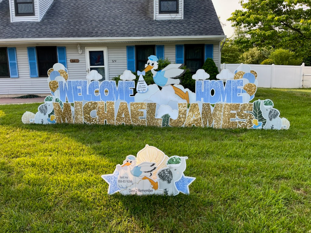 Stork within a Yard Sign (Blue)