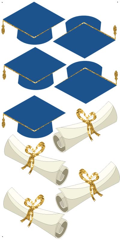 Navy Grad cap and diploma set gold