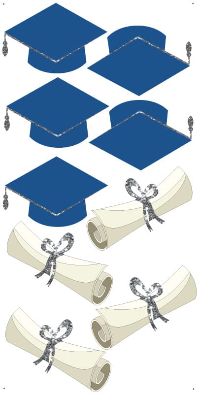 Navy Grad cap and diploma set silver