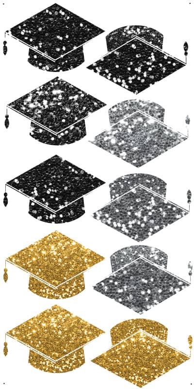 Black, Silver, Gold Grad Caps