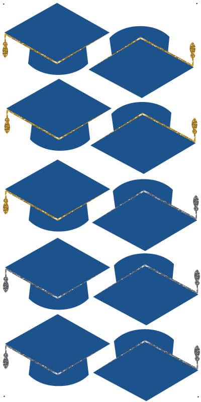 Navy Grad cap mix of gold and silver