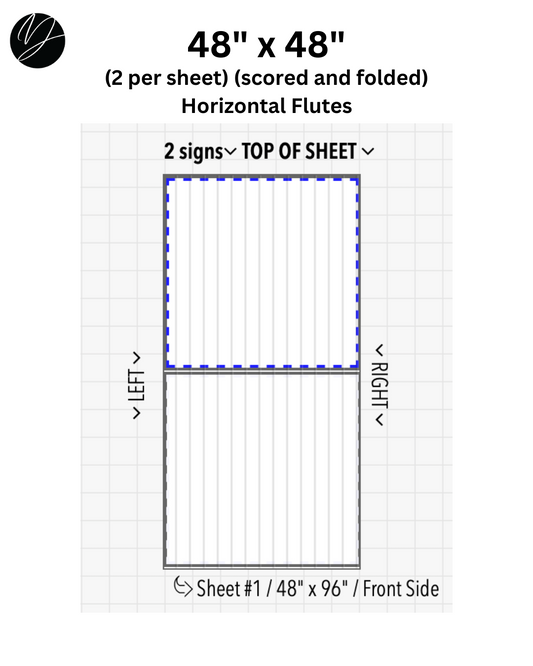 48" x 48" (2 per sheet) (scored and folded) Horizontal Flutes - Business Sign