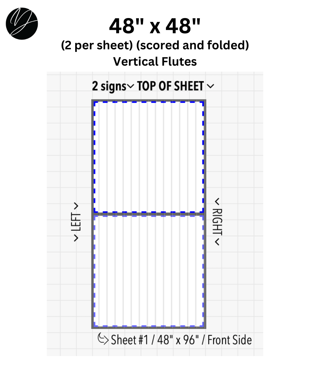 48" x 48" (2 per sheet) (scored and folded) Vertical Flutes - Business Sign